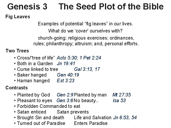 Genesis 3 The Seed Plot of the Bible Fig Leaves Examples of potential “fig