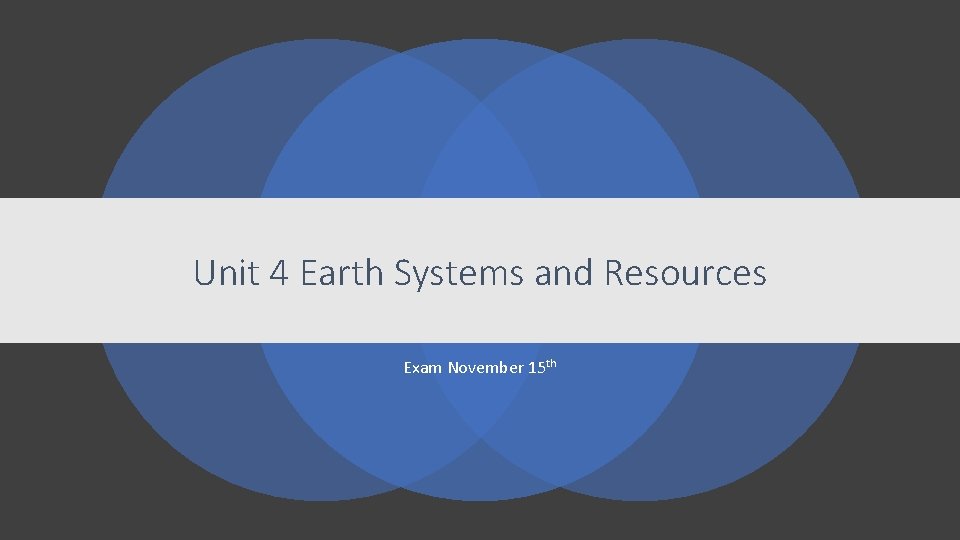 Unit 4 Earth Systems and Resources Exam November 15 th 