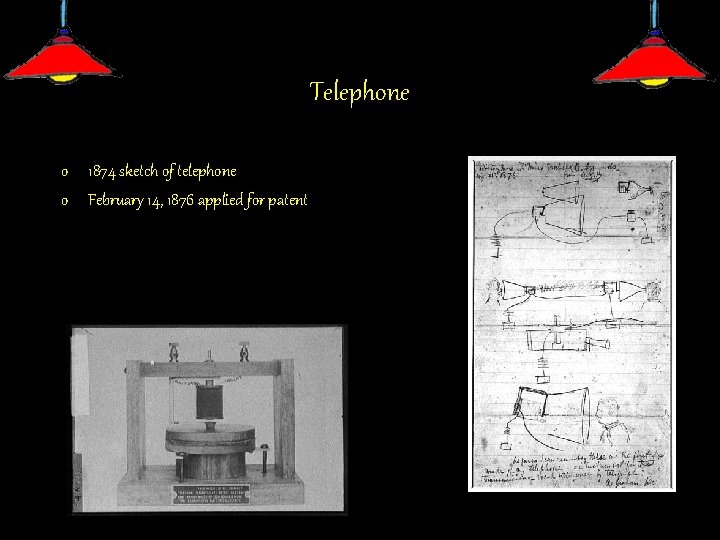 Telephone o 1874 sketch of telephone o February 14, 1876 applied for patent 