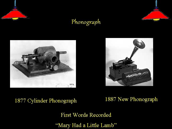 Phonograph 1877 Cylinder Phonograph 1887 New Phonograph First Words Recorded “Mary Had a Little