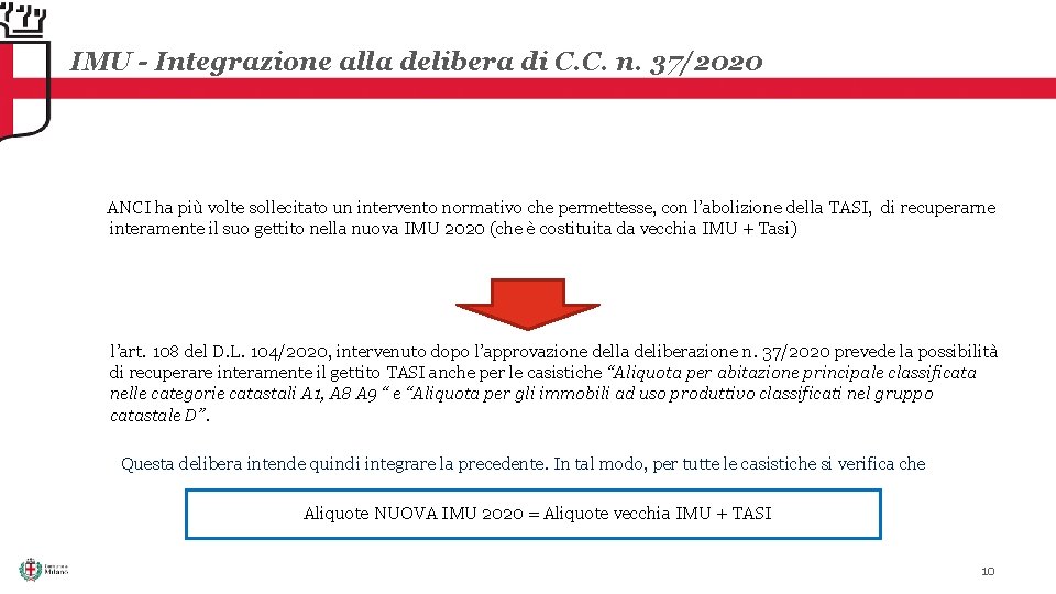 IMU - Integrazione alla delibera di C. C. n. 37/2020 ANCI ha più volte