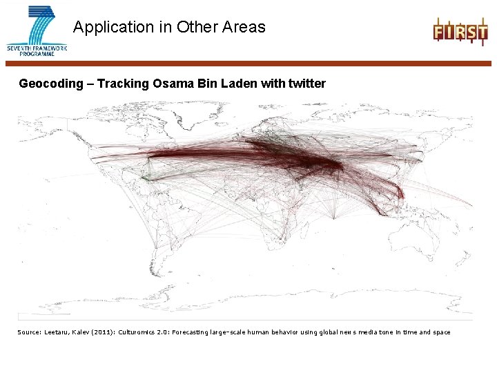 Application in Other Areas Geocoding – Tracking Osama Bin Laden with twitter Source: Leetaru,