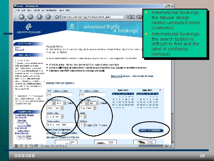  • • DIEB-DEB International bookings: the tabular design relates unrelated items (cosmetic) International
