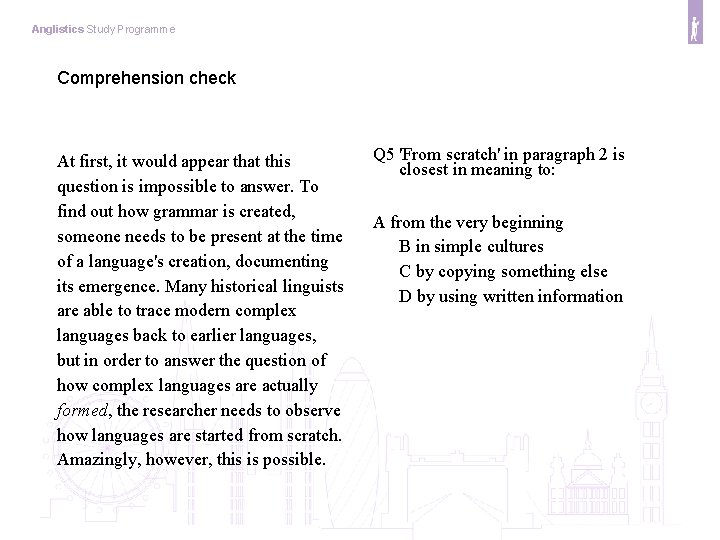 Anglistics Study Programme Comprehension check At first, it would appear that this question is