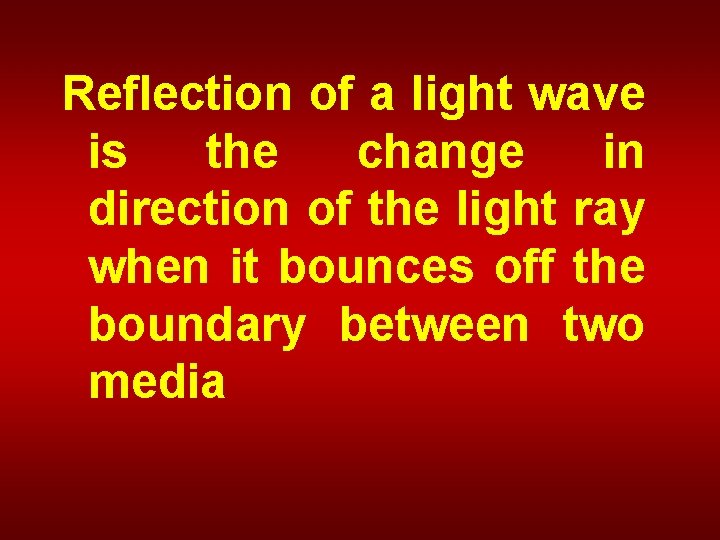 Reflection of a light wave is the change in direction of the light ray