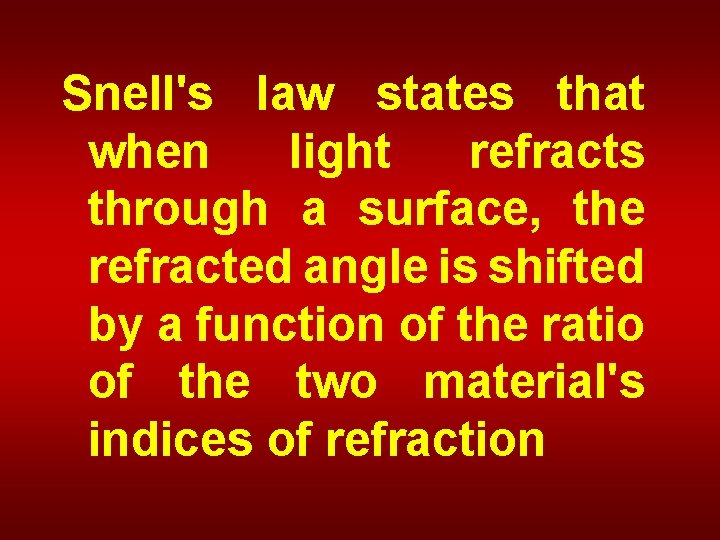 Snell's law states that when light refracts through a surface, the refracted angle is