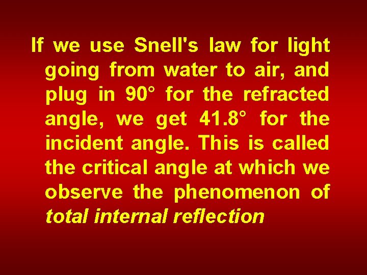 If we use Snell's law for light going from water to air, and plug