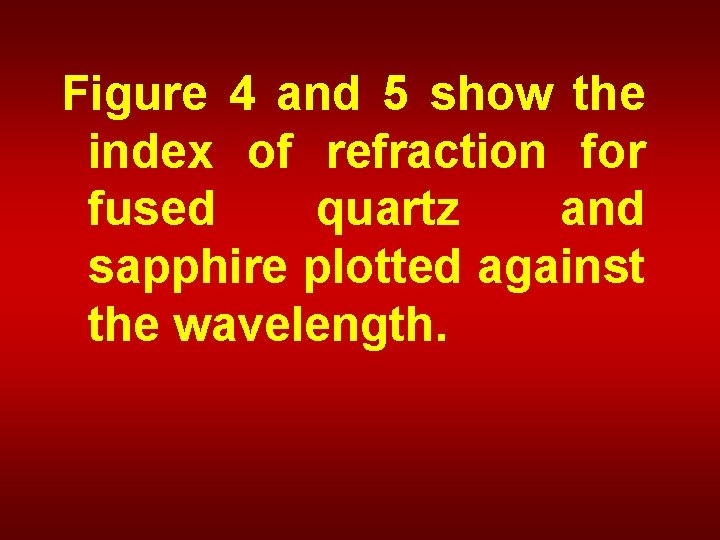 Figure 4 and 5 show the index of refraction for fused quartz and sapphire