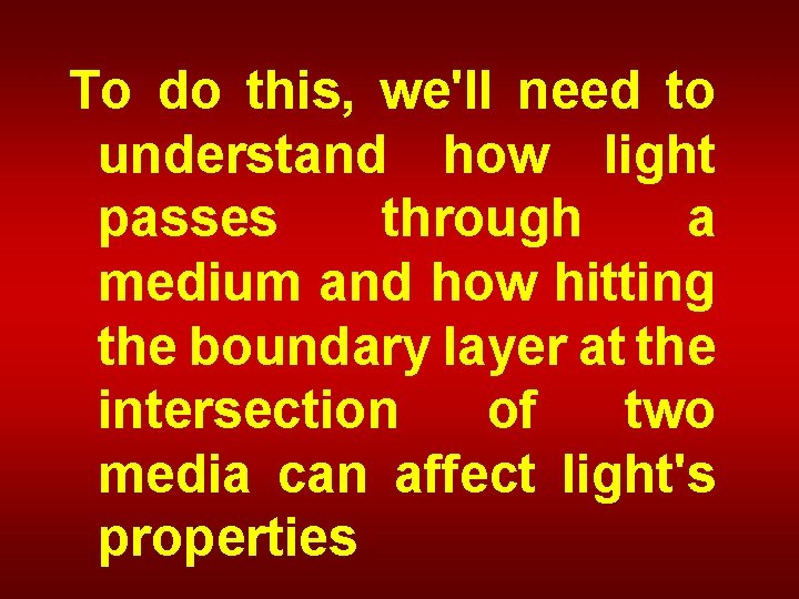 To do this, we'll need to understand how light passes through a medium and