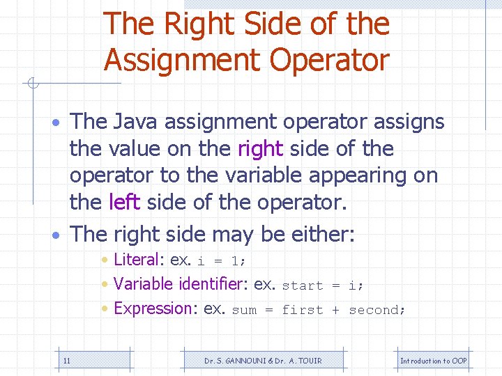 The Right Side of the Assignment Operator • The Java assignment operator assigns the