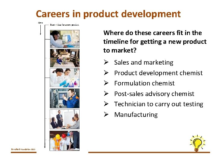 Careers in product development Where do these careers fit in the timeline for getting