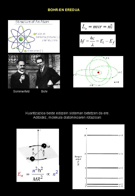 BOHR-EN EREDUA Sommerfeld Bohr Kuantizazioa beste edozein sisteman betetzen da ere. Adibidez, molekula diatomikoaren