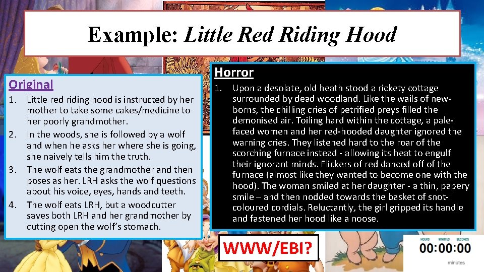 Example: Little Red Riding Hood Original 1. Little red riding hood is instructed by