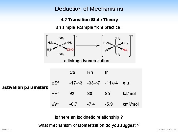 Deduction of Mechanisms 4. 2 Transition State Theory an simple example from practice: a Deduction of Mechanisms 4. 2 Transition State Theory an simple example from practice: a