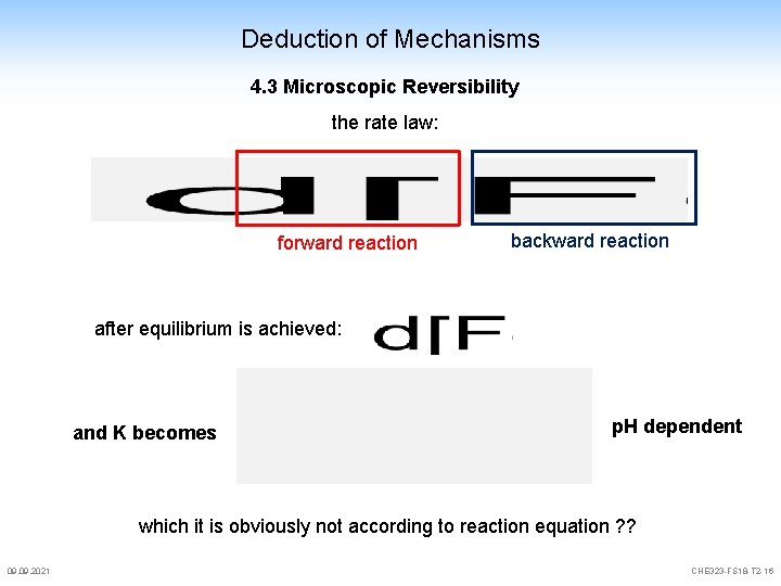 Deduction of Mechanisms 4. 3 Microscopic Reversibility the rate law: forward reaction backward reaction Deduction of Mechanisms 4. 3 Microscopic Reversibility the rate law: forward reaction backward reaction