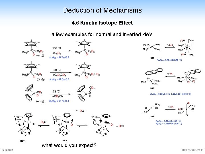 Deduction of Mechanisms 4. 6 Kinetic Isotope Effect a few examples for normal and Deduction of Mechanisms 4. 6 Kinetic Isotope Effect a few examples for normal and