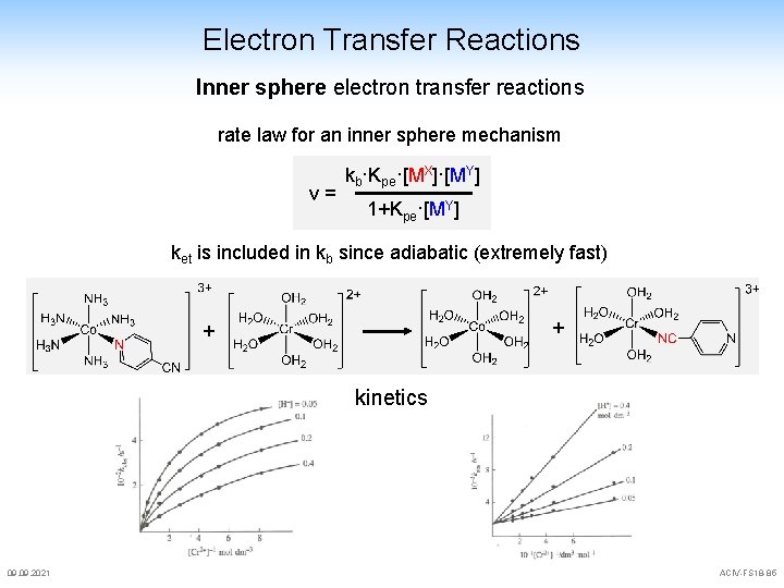 Electron Transfer Reactions Inner sphere electron transfer reactions rate law for an inner sphere Electron Transfer Reactions Inner sphere electron transfer reactions rate law for an inner sphere