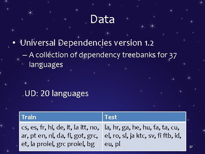Data • Universal Dependencies version 1. 2 – A collection of dependency treebanks for