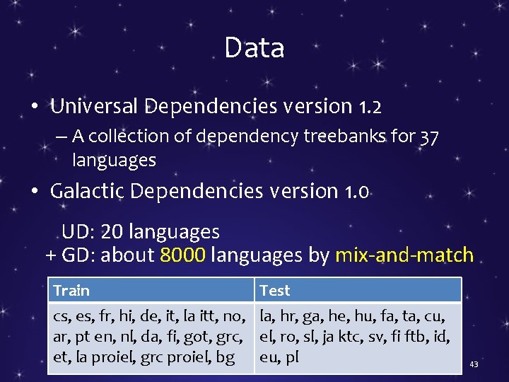 Data • Universal Dependencies version 1. 2 – A collection of dependency treebanks for