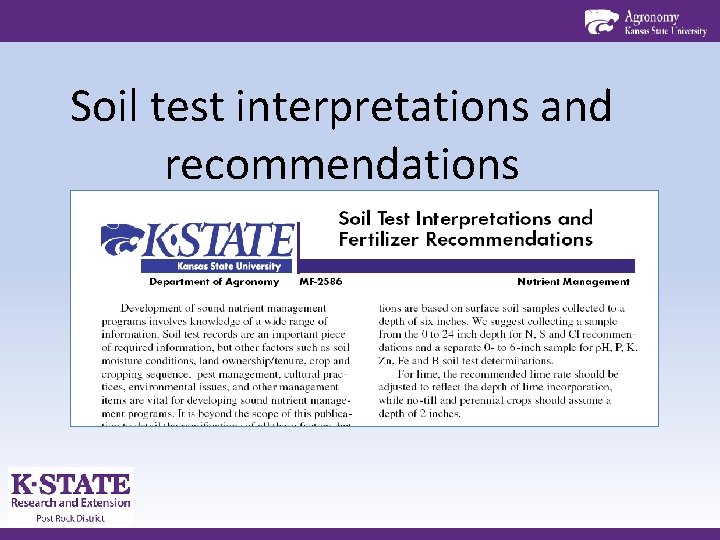 Soil test interpretations and recommendations 