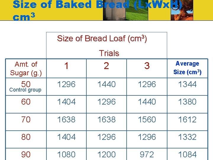 Size of Baked Bread (Lx. Wx. H) cm 3 Size of Bread Loaf (cm Size of Baked Bread (Lx. Wx. H) cm 3 Size of Bread Loaf (cm
