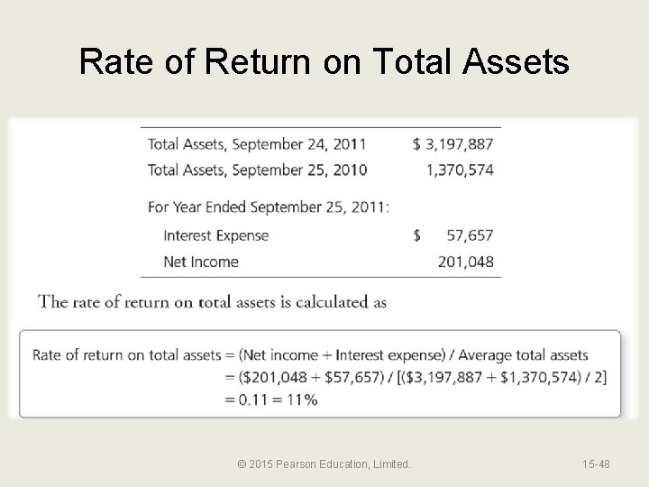 Rate of Return on Total Assets © 2015 Pearson Education, Limited. 15 -48 