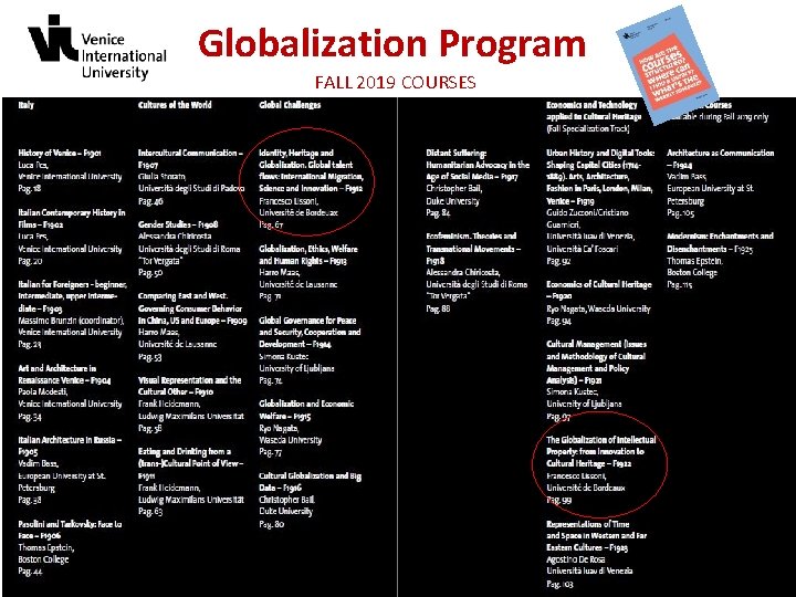 Globalization Program FALL 2019 COURSES 