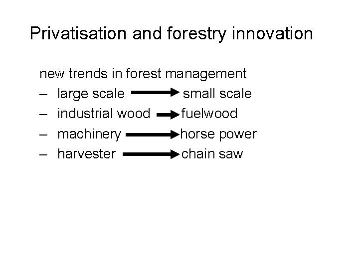 Privatisation and forestry innovation new trends in forest management – large scale small scale