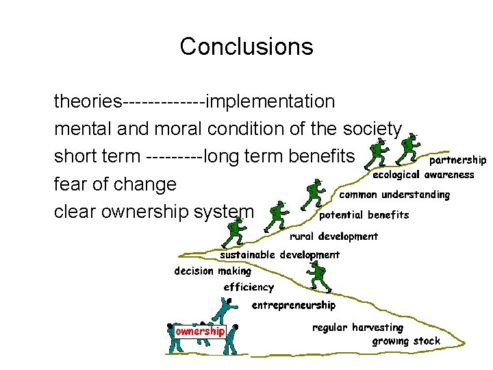 Conclusions theories-------implementation mental and moral condition of the society short term -----long term benefits