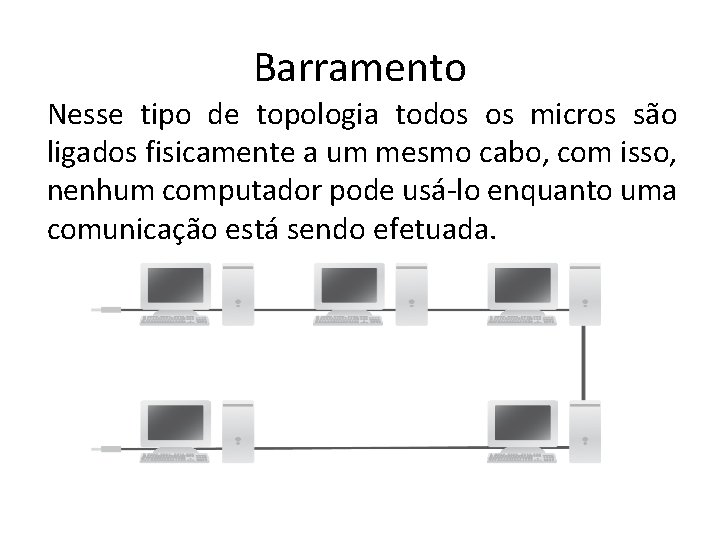 Barramento Nesse tipo de topologia todos os micros são ligados fisicamente a um mesmo