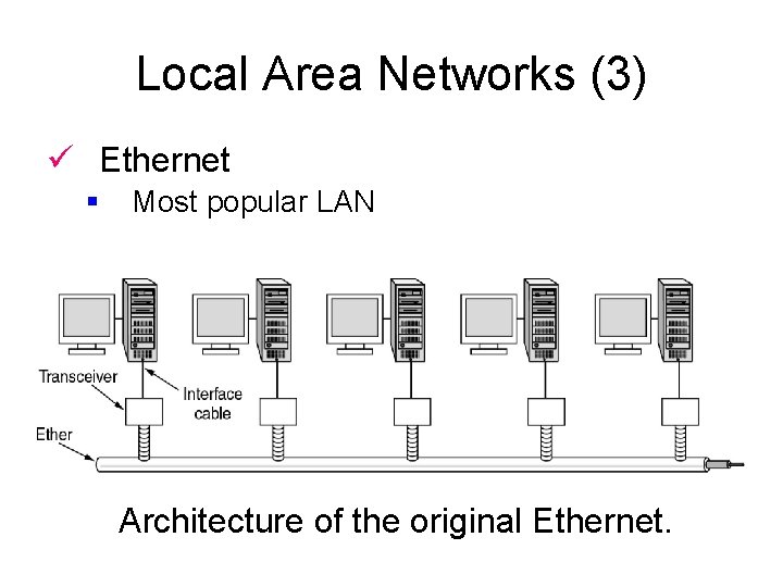 Local Area Networks (3) ü Ethernet § Most popular LAN Architecture of the original