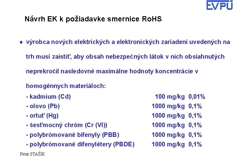 Návrh EK k požiadavke smernice Ro. HS ● výrobca nových elektrických a elektronických zariadení