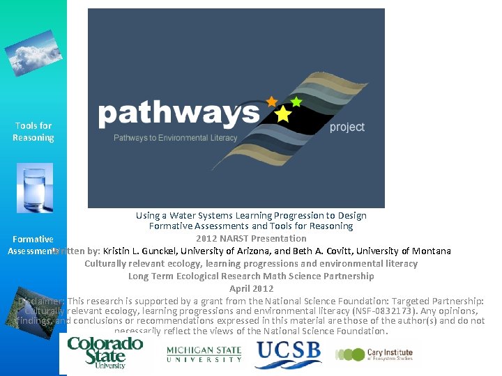 Tools for Reasoning Using a Water Systems Learning Progression to Design Formative Assessments and Tools for Reasoning Using a Water Systems Learning Progression to Design Formative Assessments and