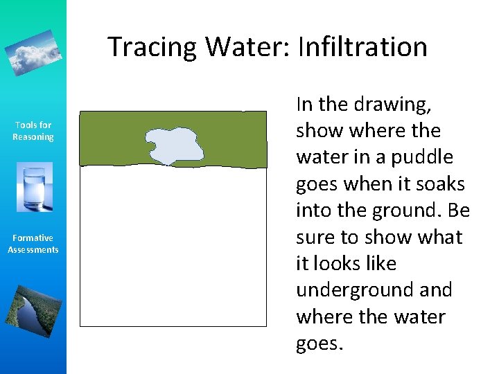 Tracing Water: Infiltration Tools for Reasoning Formative Assessments In the drawing, show where the Tracing Water: Infiltration Tools for Reasoning Formative Assessments In the drawing, show where the