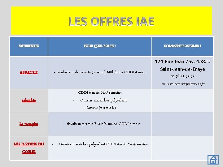 ENTREPRISES POUR QUEL POSTE ? COMMENT POSTULER ? ABRAYSIE - conducteur de navette (à