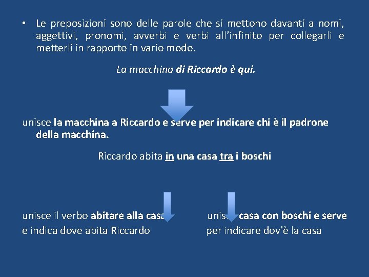  • Le preposizioni sono delle parole che si mettono davanti a nomi, aggettivi,