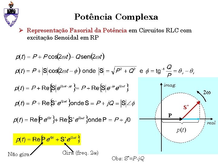 Potência Complexa Ø Representação Fasorial da Potência em Circuitos RLC com excitação Senoidal em