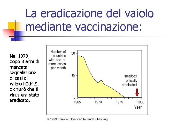 La eradicazione del vaiolo mediante vaccinazione: Nel 1979, dopo 3 anni di mancata segnalazione