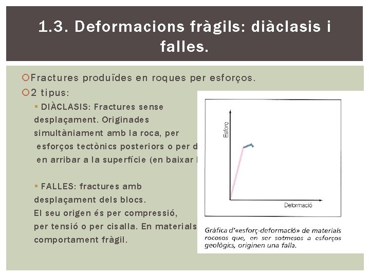1. 3. Deformacions fràgils: diàclasis i falles. Fractures produïdes en roques per esforços. 2