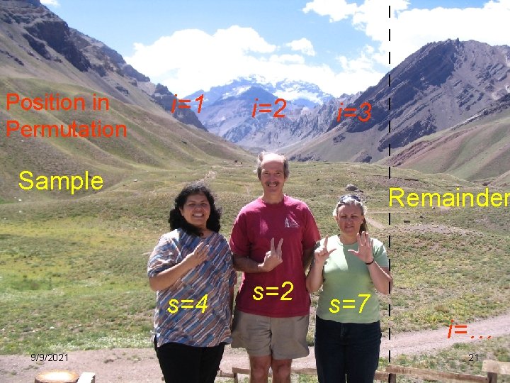 | | Position in Permutation i=1 i=2 i=3 | | Sample Remainder | | | | Position in Permutation i=1 i=2 i=3 | | Sample Remainder | |