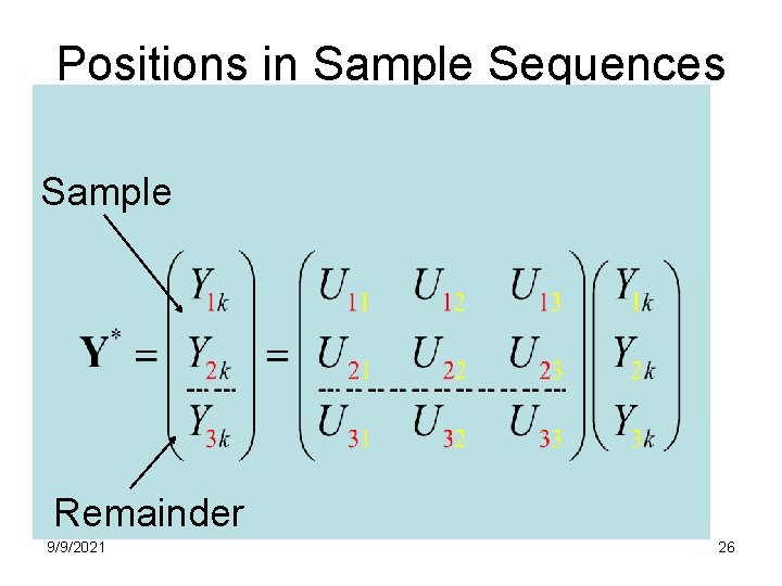 Positions in Sample Sequences Sample Remainder 9/9/2021 26 Positions in Sample Sequences Sample Remainder 9/9/2021 26