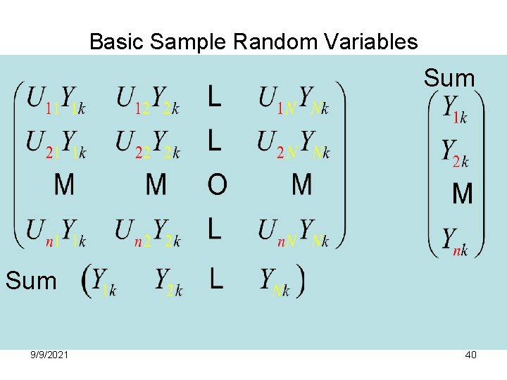 Basic Sample Random Variables Sum 9/9/2021 40 Basic Sample Random Variables Sum 9/9/2021 40