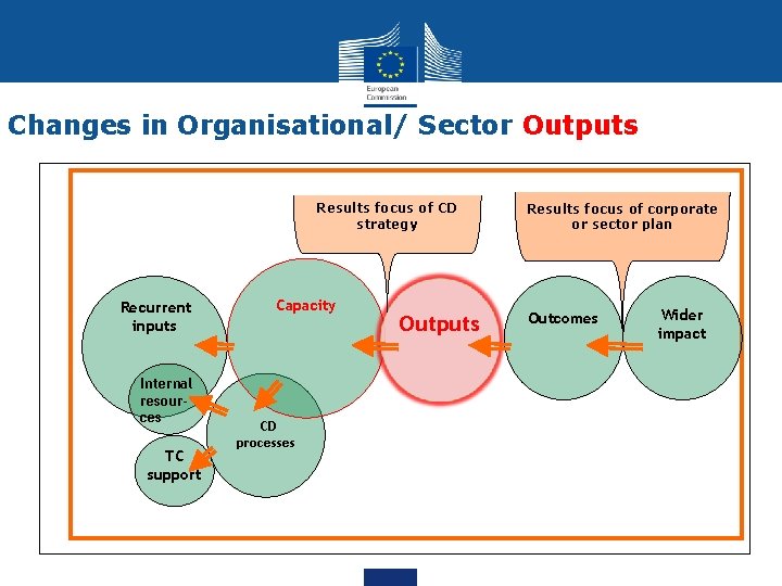 Changes in Organisational/ Sector Outputs Results focus of CD strategy Recurrent inputs Internal resources