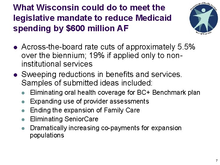 What Wisconsin could do to meet the legislative mandate to reduce Medicaid spending by What Wisconsin could do to meet the legislative mandate to reduce Medicaid spending by