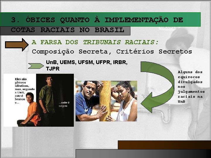 3. ÓBICES QUANTO À IMPLEMENTAÇÃO DE COTAS RACIAIS NO BRASIL A FARSA DOS TRIBUNAIS