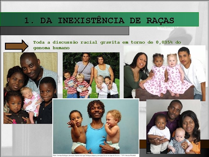 1. DA INEXISTÊNCIA DE RAÇAS Toda a discussão racial gravita em torno de 0,