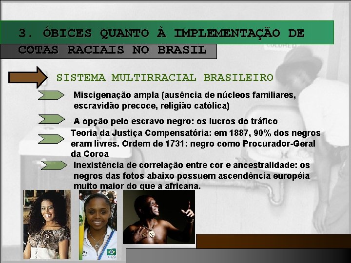3. ÓBICES QUANTO À IMPLEMENTAÇÃO DE COTAS RACIAIS NO BRASIL SISTEMA MULTIRRACIAL BRASILEIRO Miscigenação