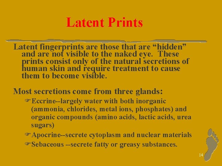 Latent Prints Latent fingerprints are those that are “hidden” and are not visible to