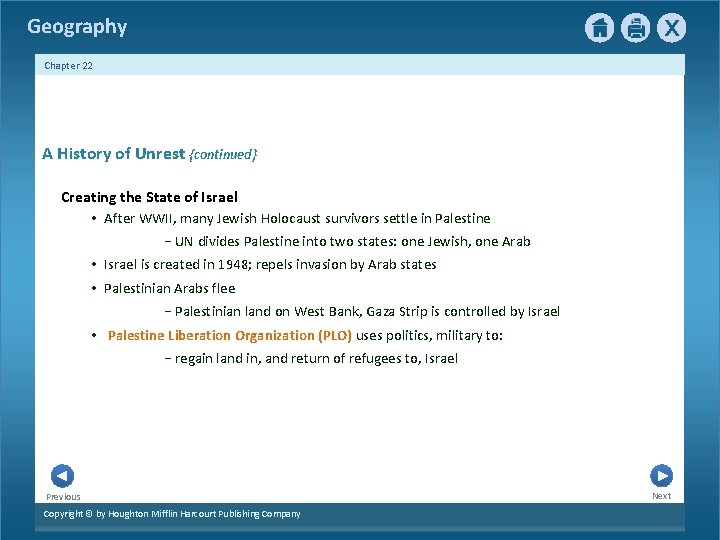 Geography Chapter 22 A History of Unrest {continued} Creating the State of Israel •