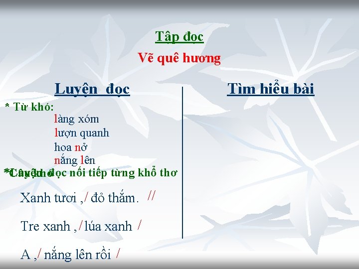 Tập đọc Vẽ quê hương Luyện đọc * Từ khó: làng xóm lượn quanh